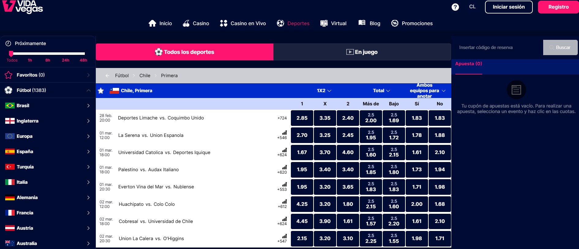Apuestas en Liga Chilena en VidaVegas