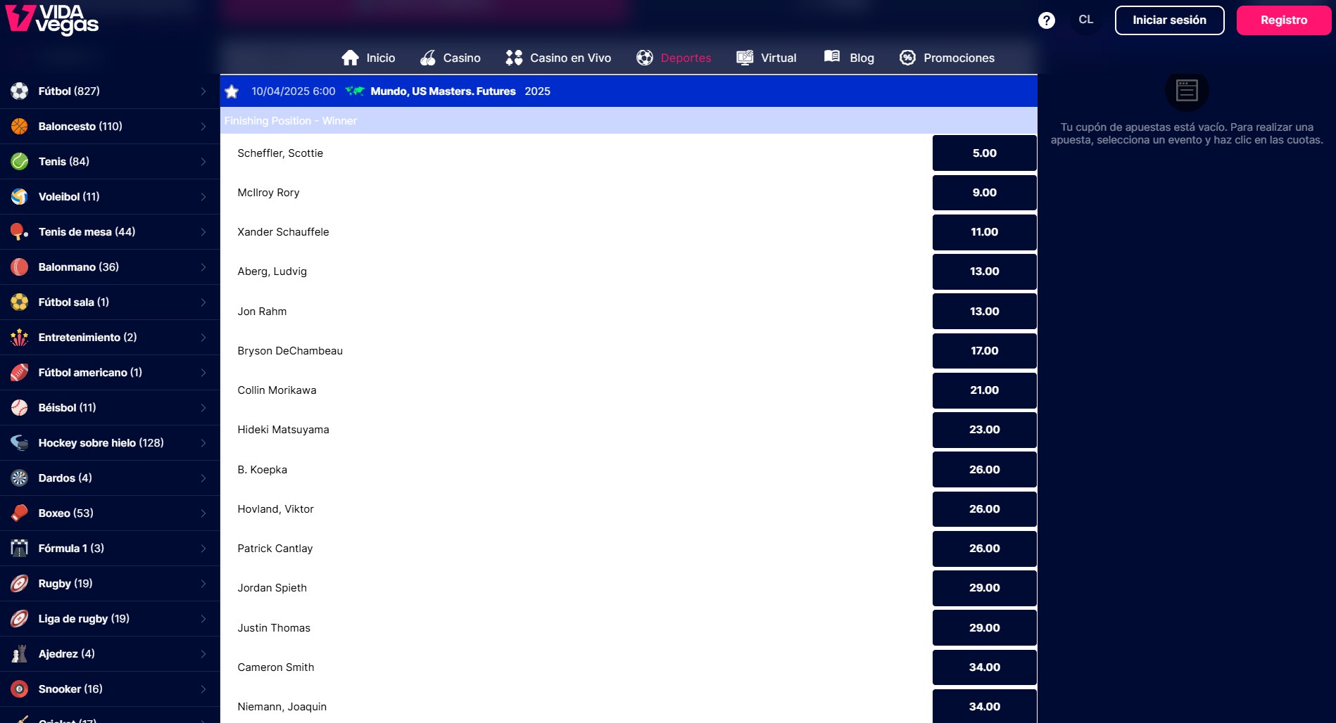 Apuestas de golf en VidaVegas