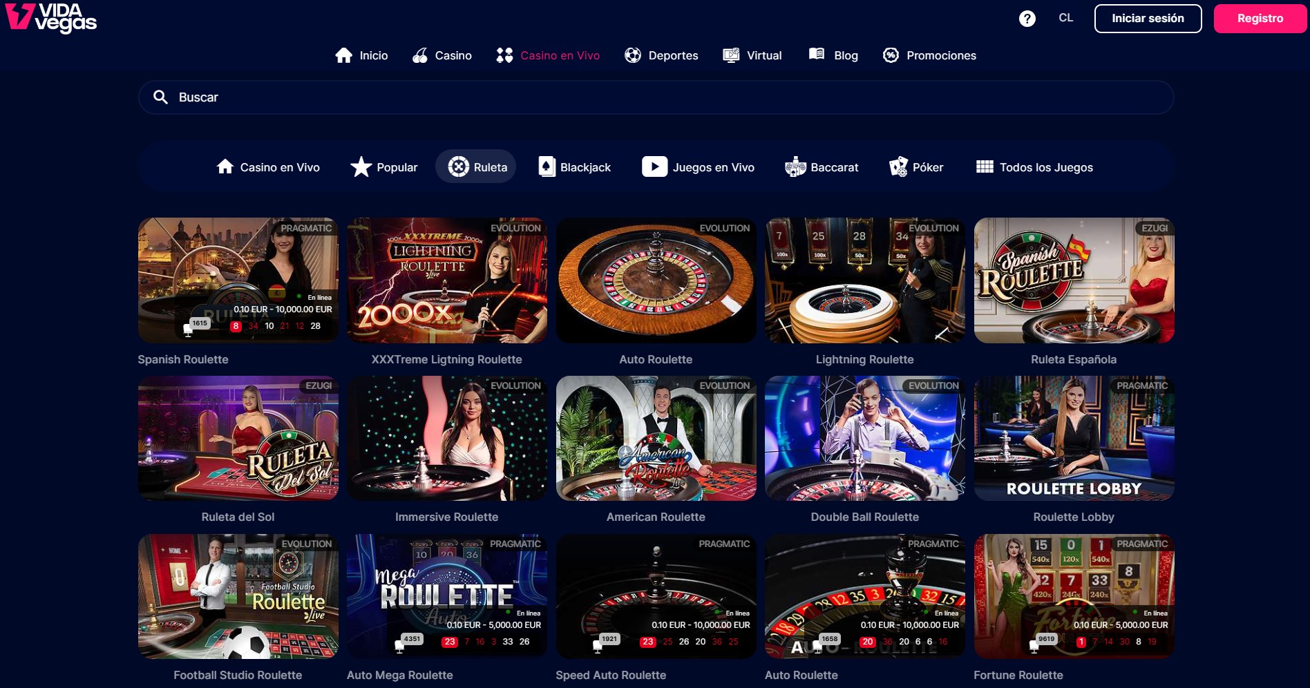 Juegos de casino en vivo en VidaVegas